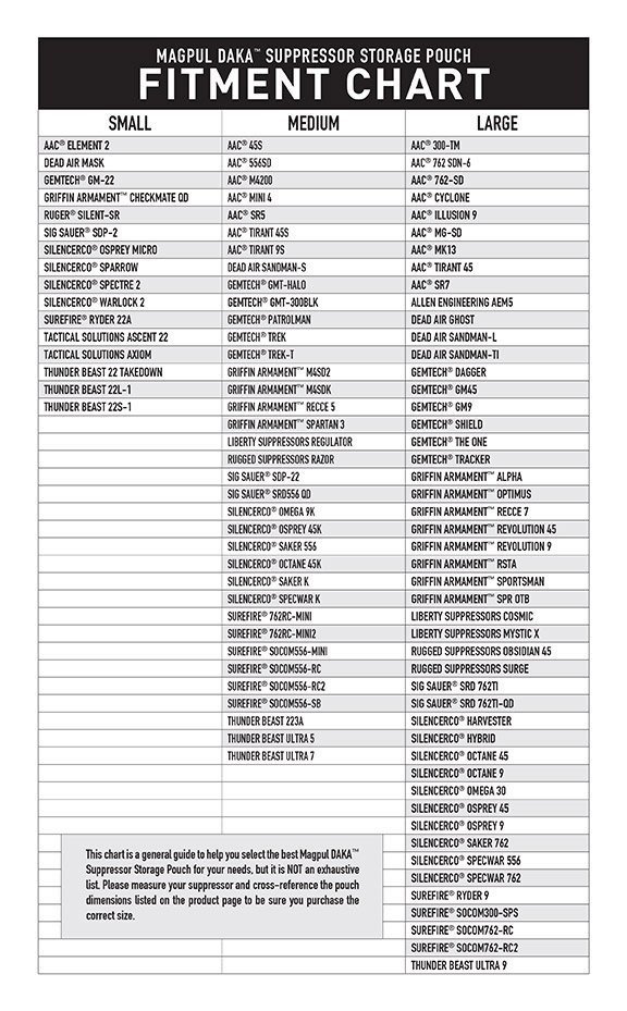 Poche DAKA Suppressor L size chart silencieux